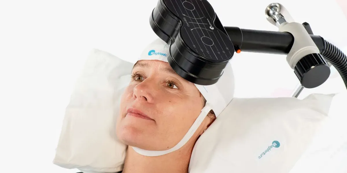 Patient receiving TMS treatment